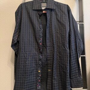 Thomas Dean checked paisley trim Men's long Sleeved shirt